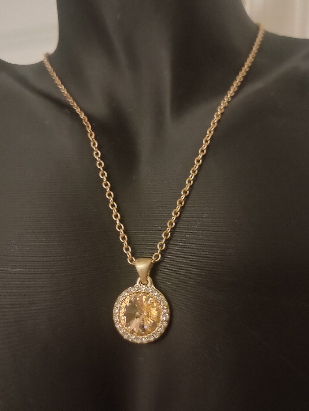 Lia Sophia Gold-Tone Crystal Circle Pendant Necklace With Amber Gemstone - Picture 2 of 3